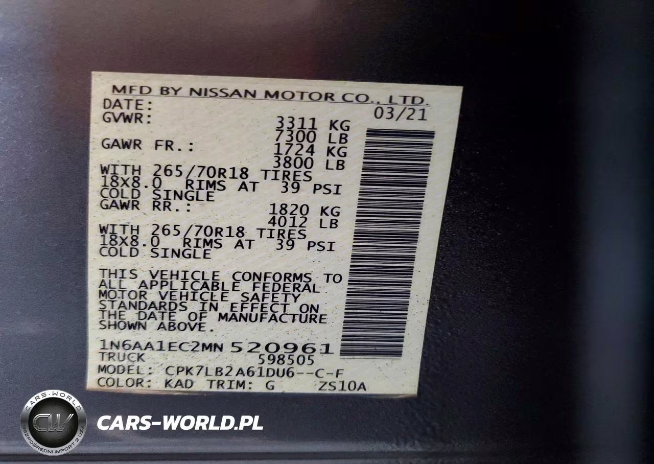 2021 Nissan Titan S VIN:1N6AA1EC2MN520961 - 12