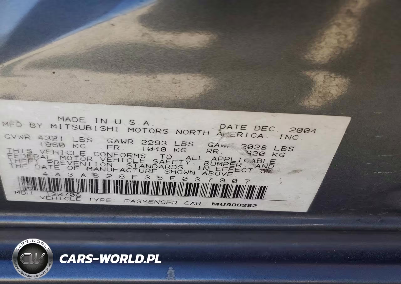 2005 Mitsubishi Galant De VIN:4A3AB26F35E037007 - 12