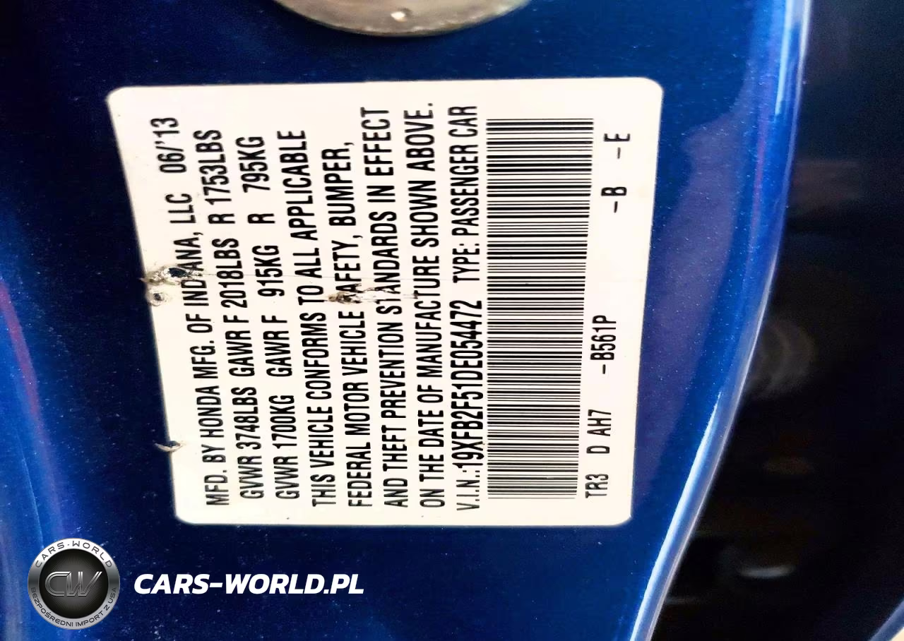 2013 Honda Civic Lx VIN:19XFB2F51DE054472 - 12