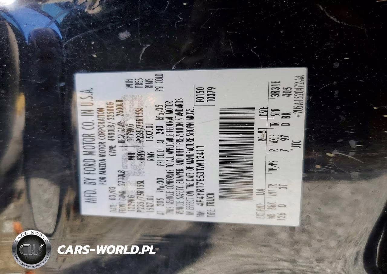 2003 Mazda B4000 Cab Plus VIN:4F4YR17E53TM12411 - 12