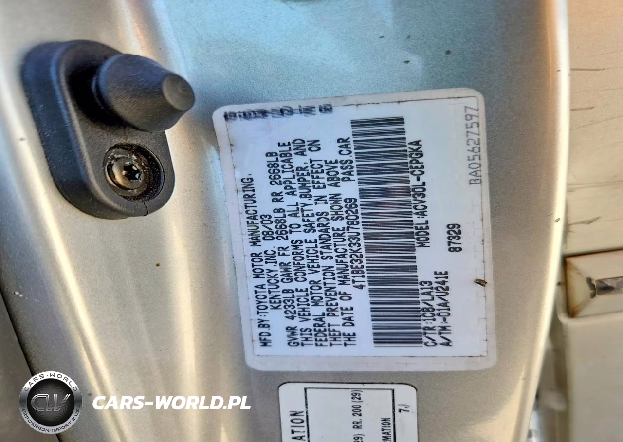 2003 Toyota Camry Xle VIN:4T1BE32K33U780269 - 12