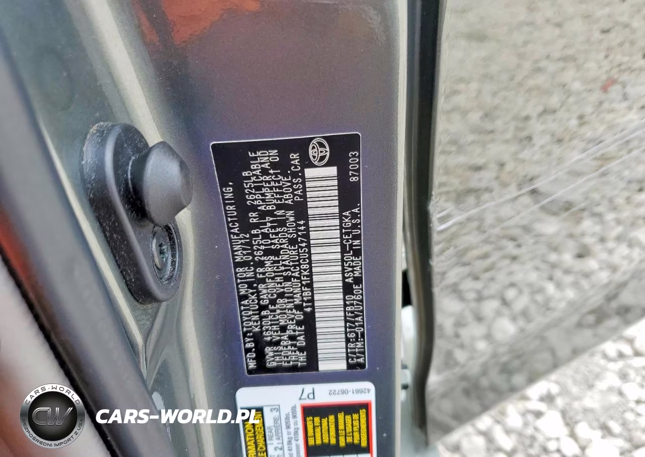 2012 Toyota Camry Xle VIN:4T1BF1FK8CU547144 - 12