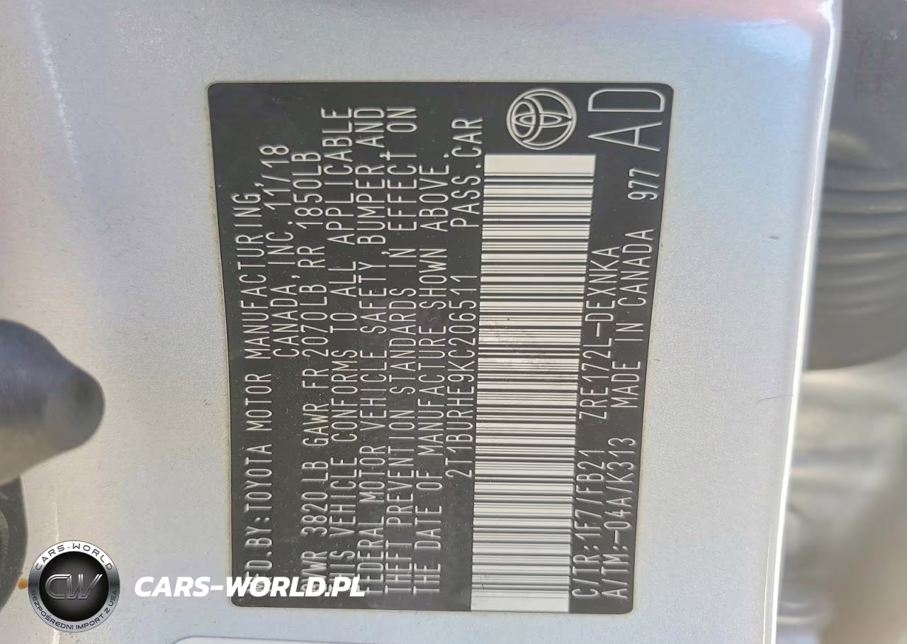 2019 Toyota Corolla Le VIN:2T1BURHE9KC206511 - 12