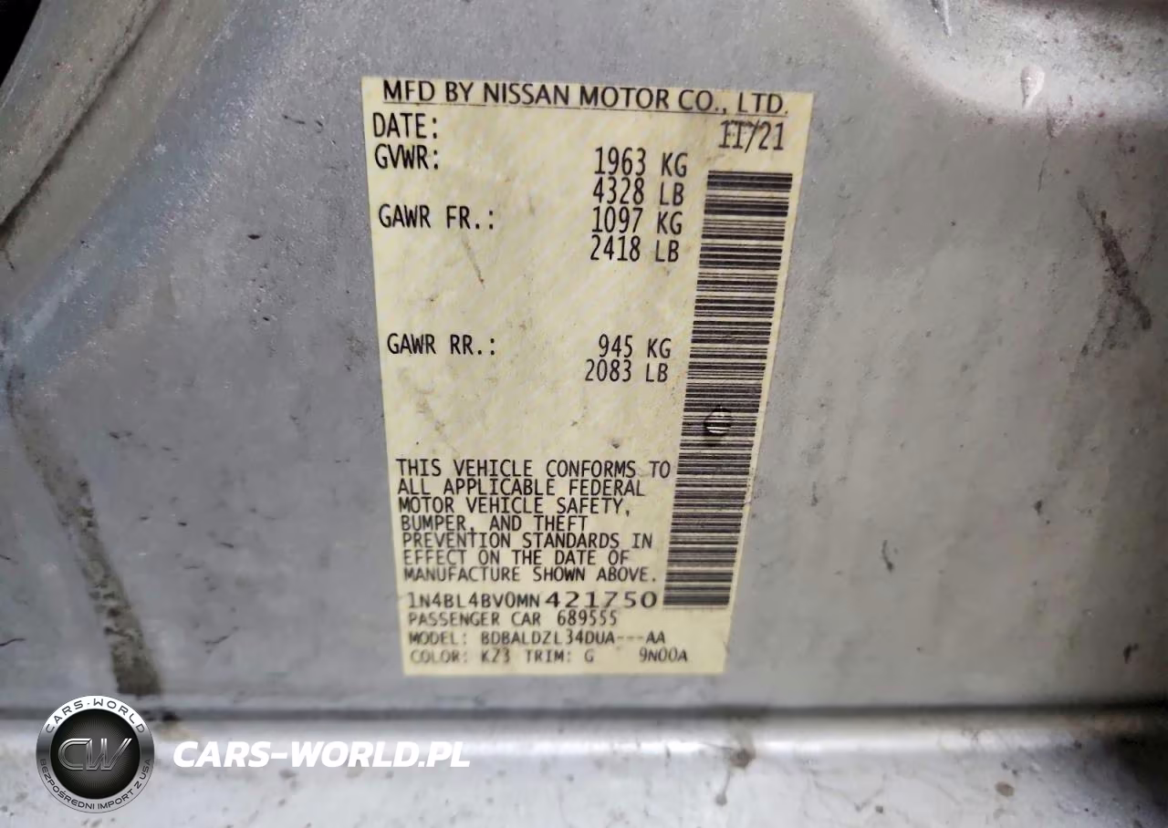 2021 Nissan Altima S VIN:1N4BL4BV0MN421750 - 12