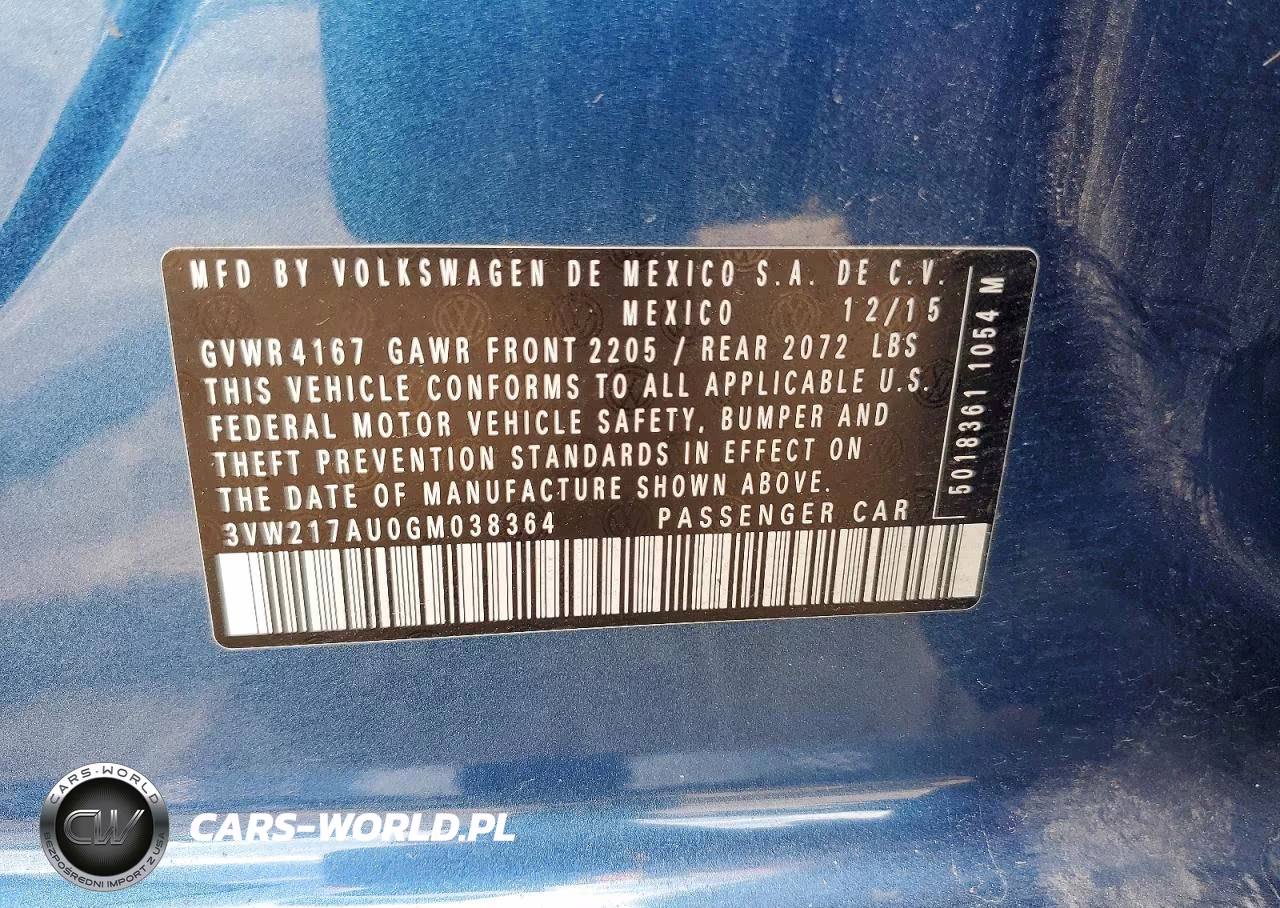 2016 Volkswagen Golf S VIN:3VW217AU0GM038364 - 12