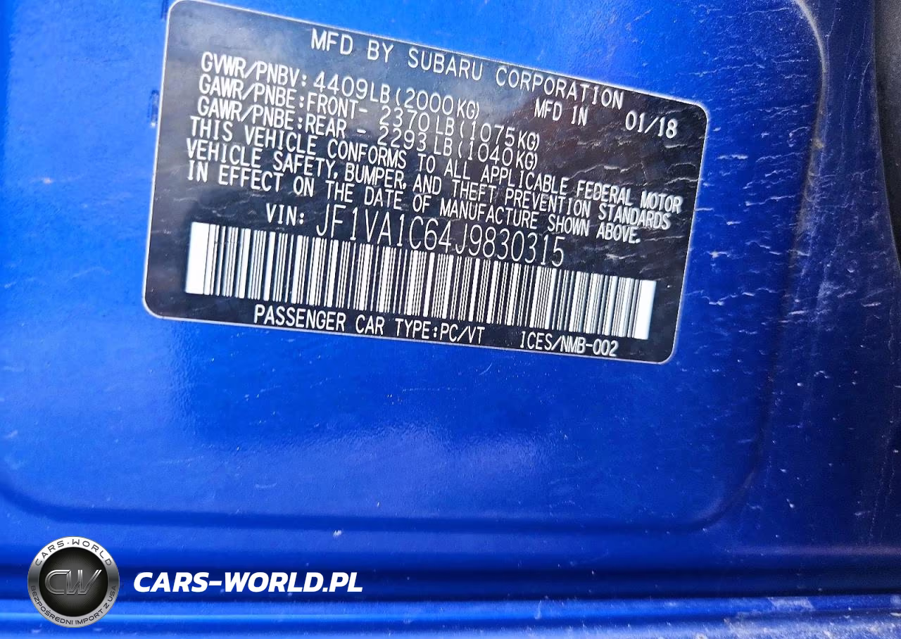 2018 Subaru Wrx Premium VIN:JF1VA1C64J9830315 - 12