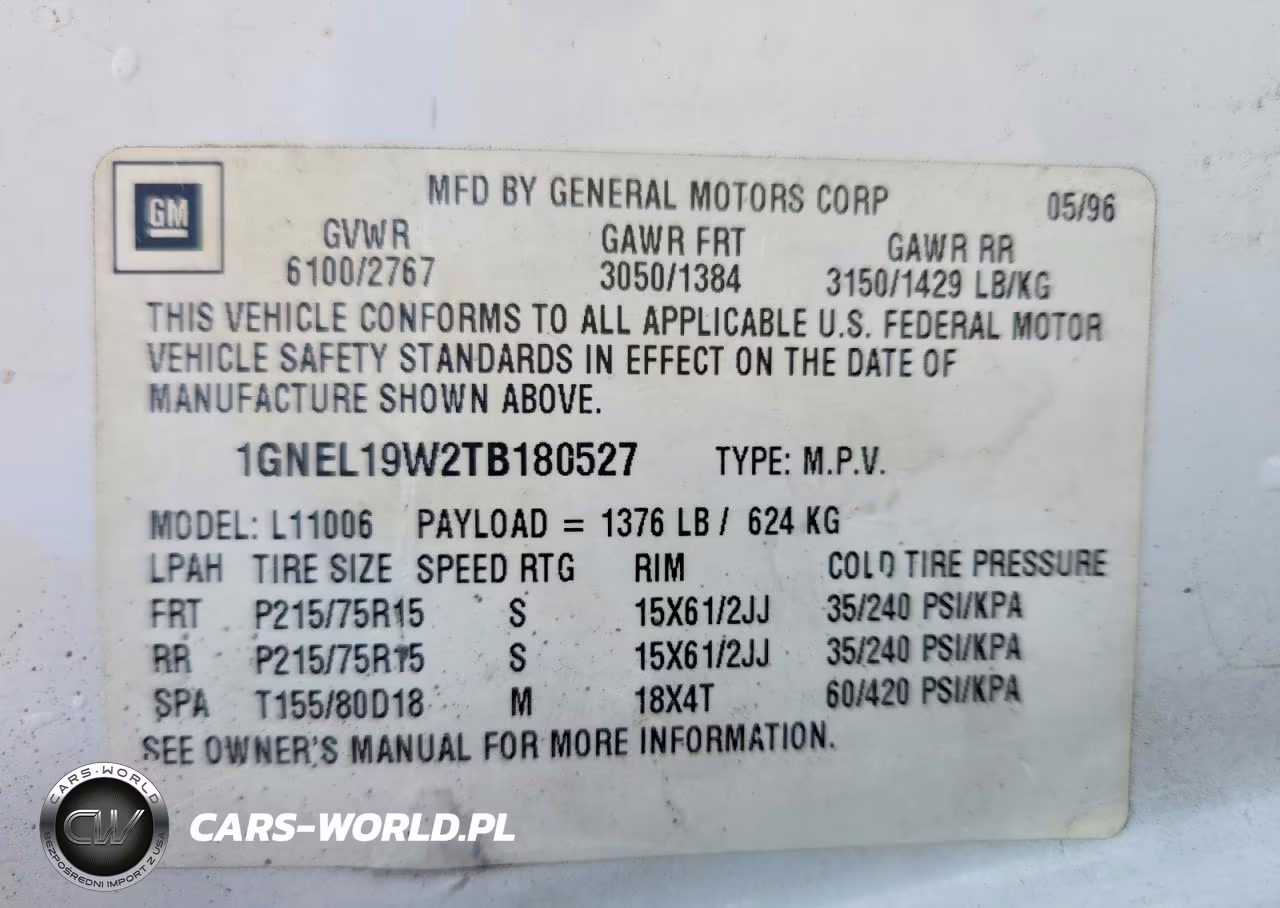 1996 Chevrolet Astro VIN:1GNEL19W2TB180527 - 13