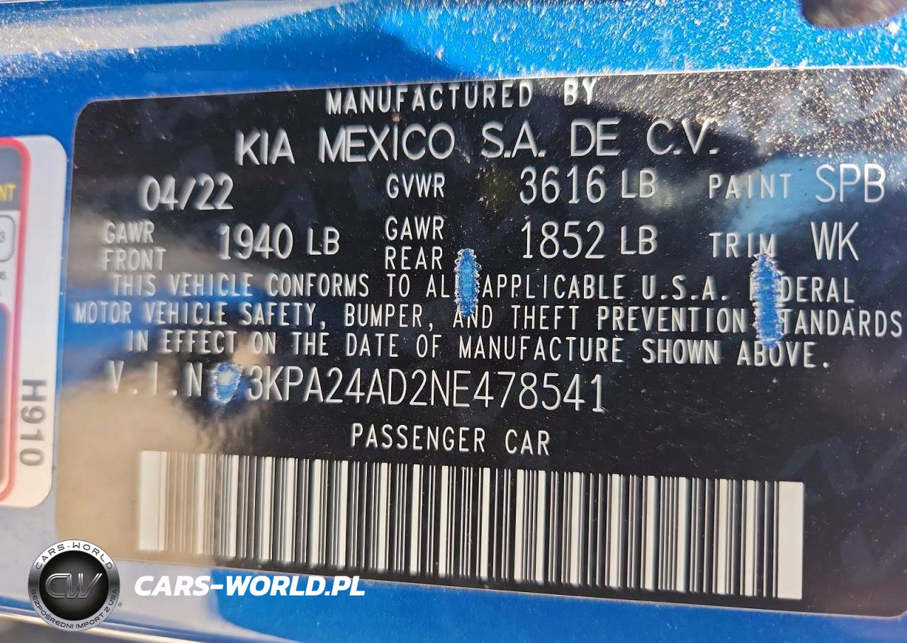 2022 Kia Rio S VIN:3KPA24AD2NE478541 - 13