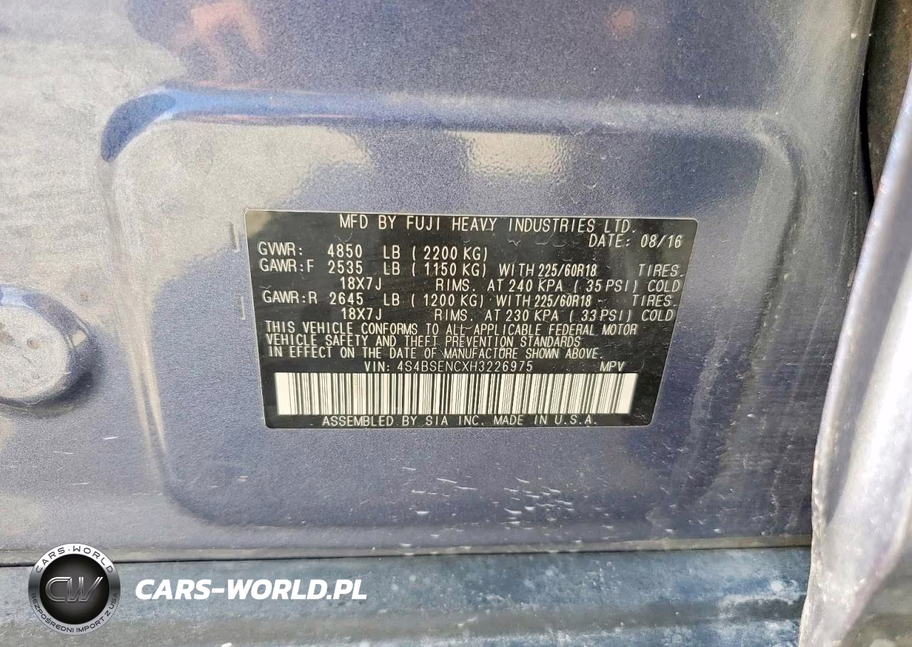 2017 Subaru Outback 3.6R Limited VIN:4S4BSENCXH3226975 - 13