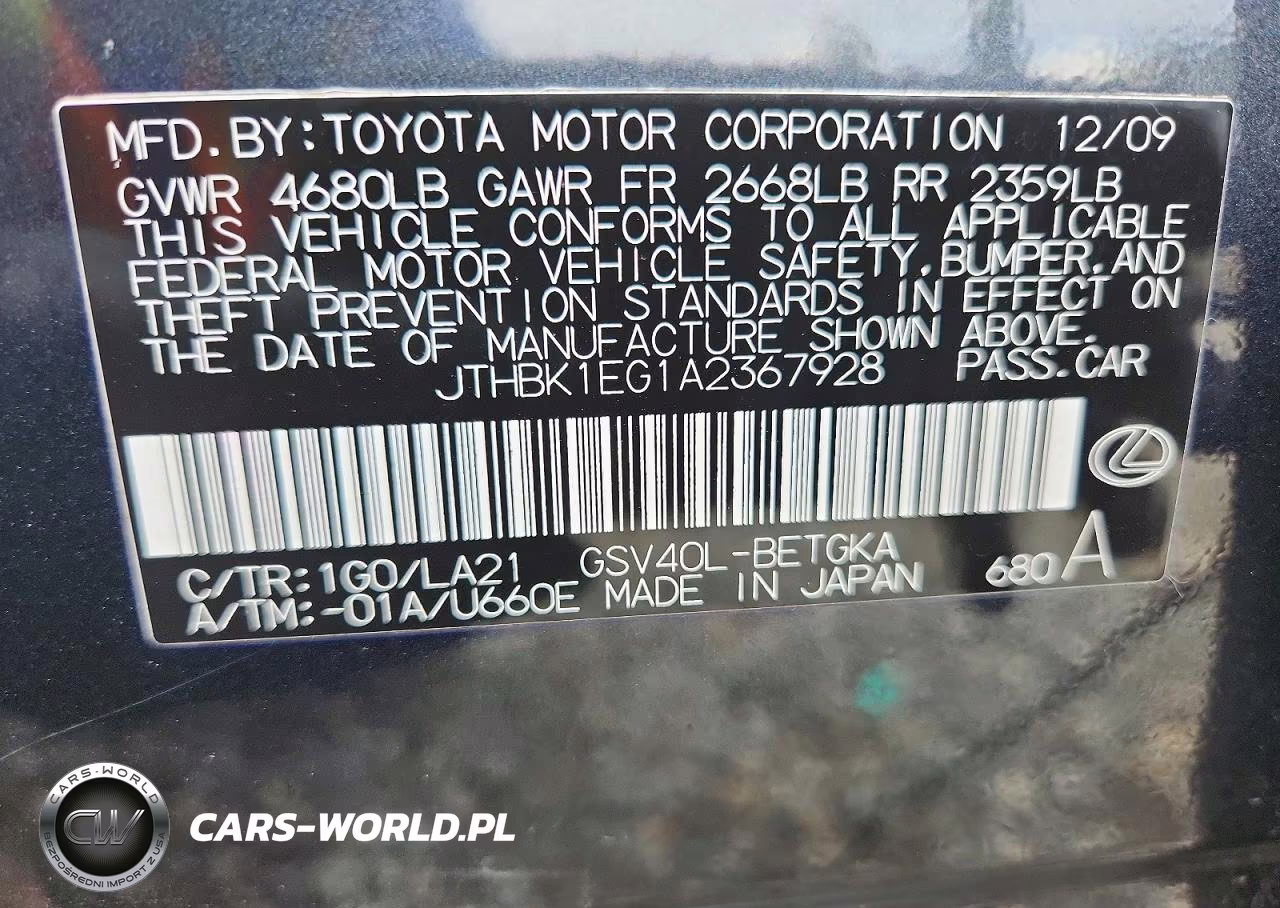 2010 Lexus Es 350 VIN:JTHBK1EG1A2367928 - 12