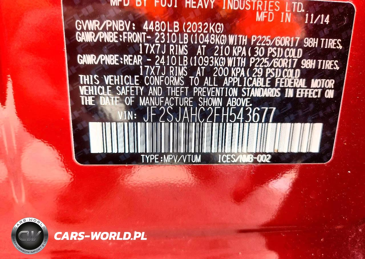 2015 Subaru Forester 2.5I Limited VIN:JF2SJAHC2FH543677 - 13