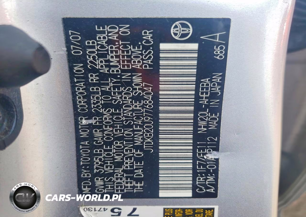 2007 Toyota Prius Base VIN:JTDKB20U977684047 - 13