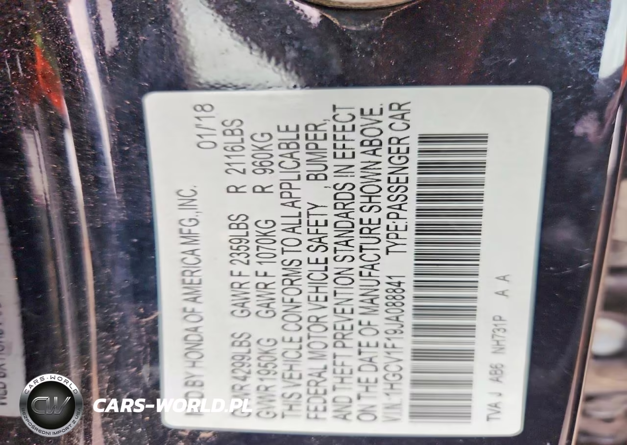 2018 Honda Accord Lx VIN:1HGCV1F19JA088841 - 12