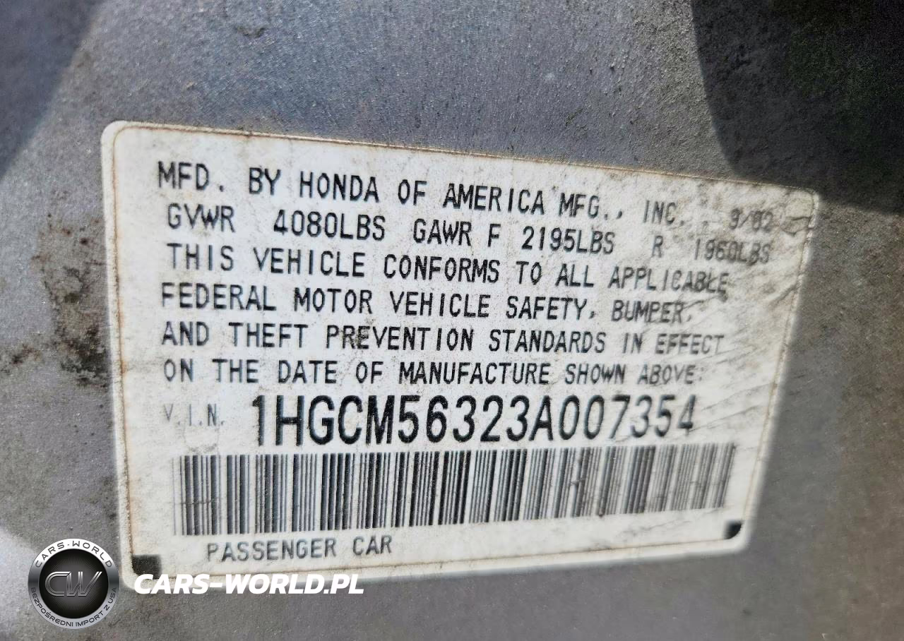 2003 Honda Accord Lx VIN:1HGCM56323A007354 - 12