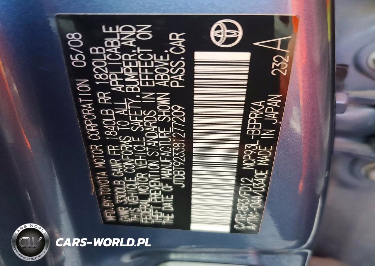 2008 Toyota Yaris Base VIN:JTDBT923381277209 - 12
