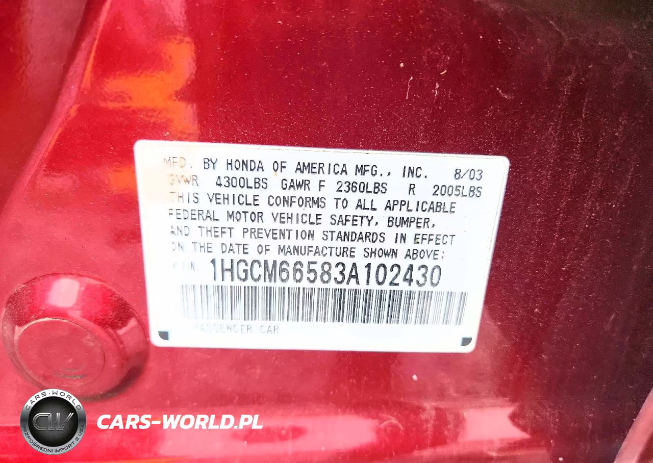 2003 Honda Accord Ex VIN:1HGCM66583A102430 - 12