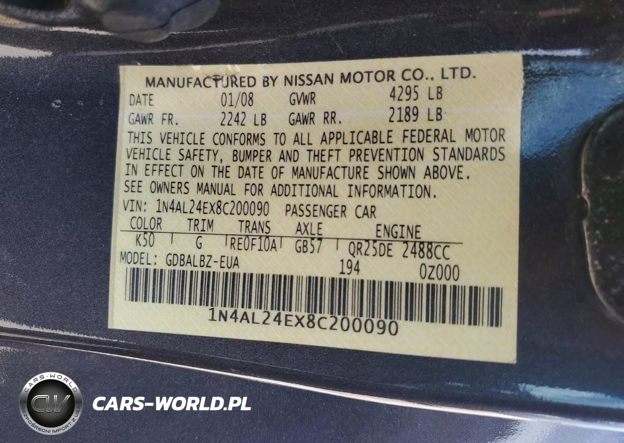2008 Nissan Altima VIN:1N4AL24EX8C200090 - 12