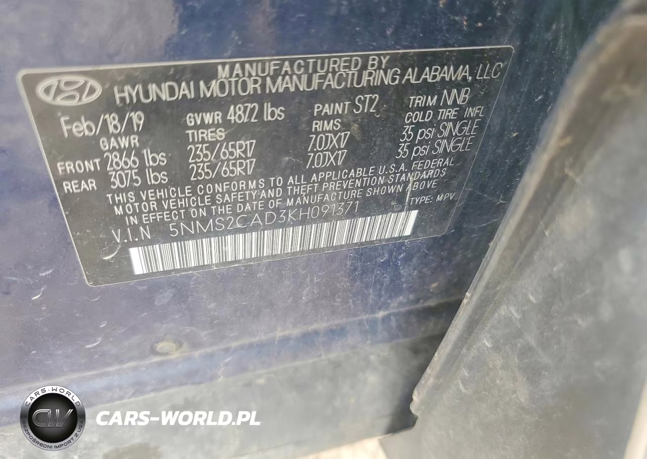 2019 Hyundai Santa Fe Se VIN:5NMS2CAD3KH091371 - 12