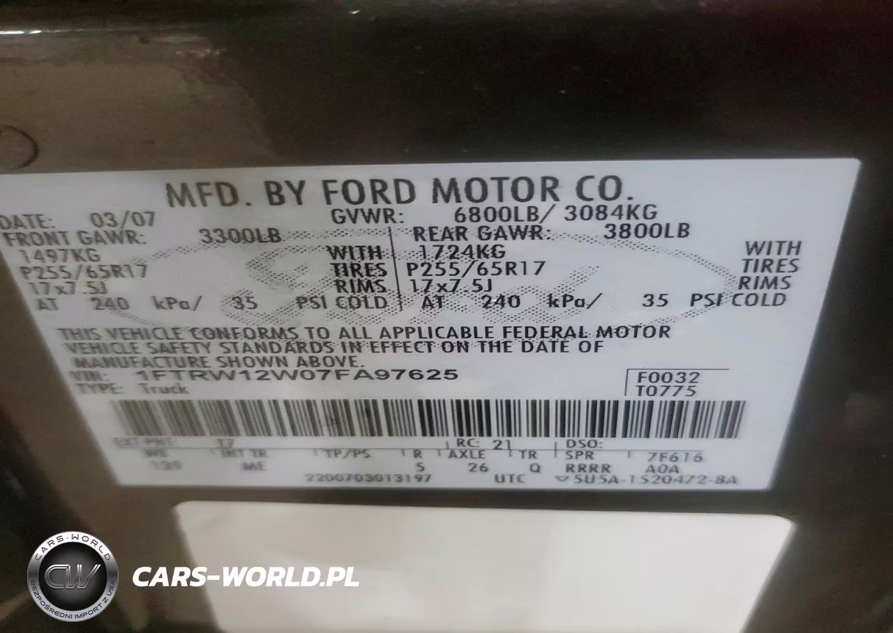 2007 Ford F150 Supercrew VIN:1FTRW12W07FA97625 - 12