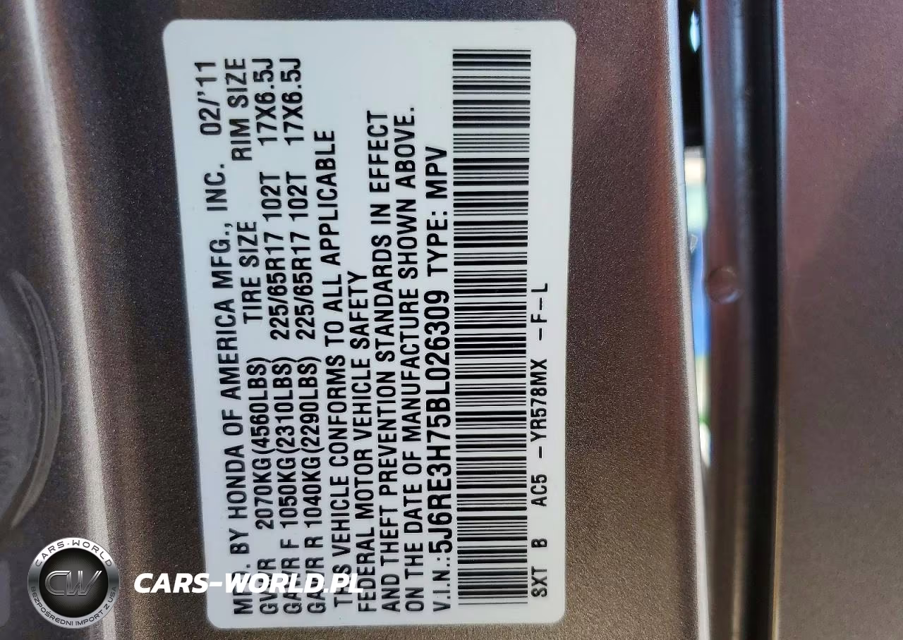 2011 Honda Cr-V Exl VIN:5J6RE3H75BL026309 - 13