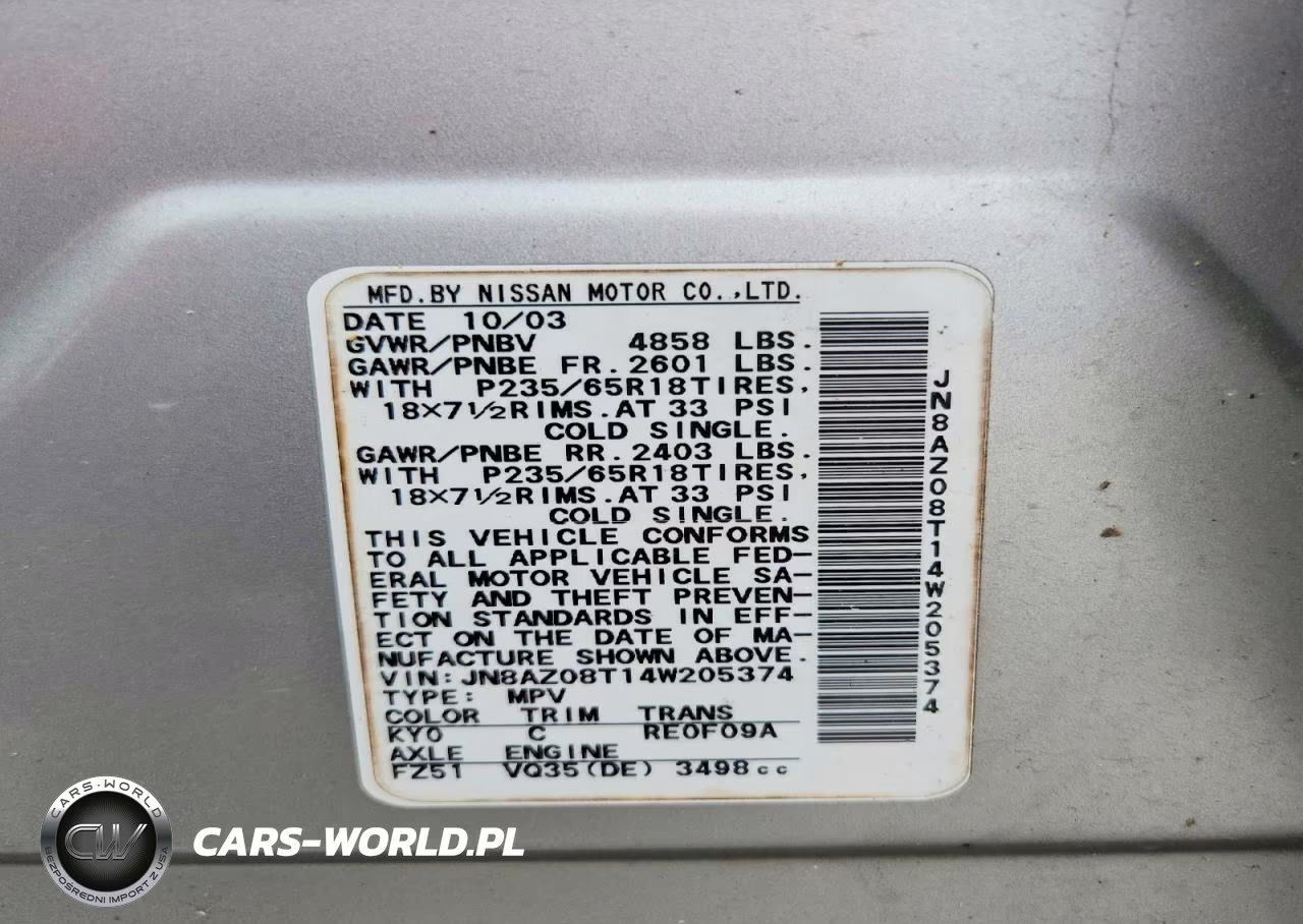 2004 Nissan Murano Sl VIN:JN8AZ08T14W205374 - 12