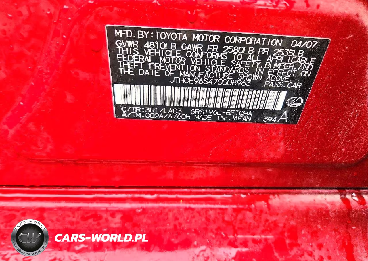2007 Lexus Gs 350 VIN:JTHCE96S470008963 - 13