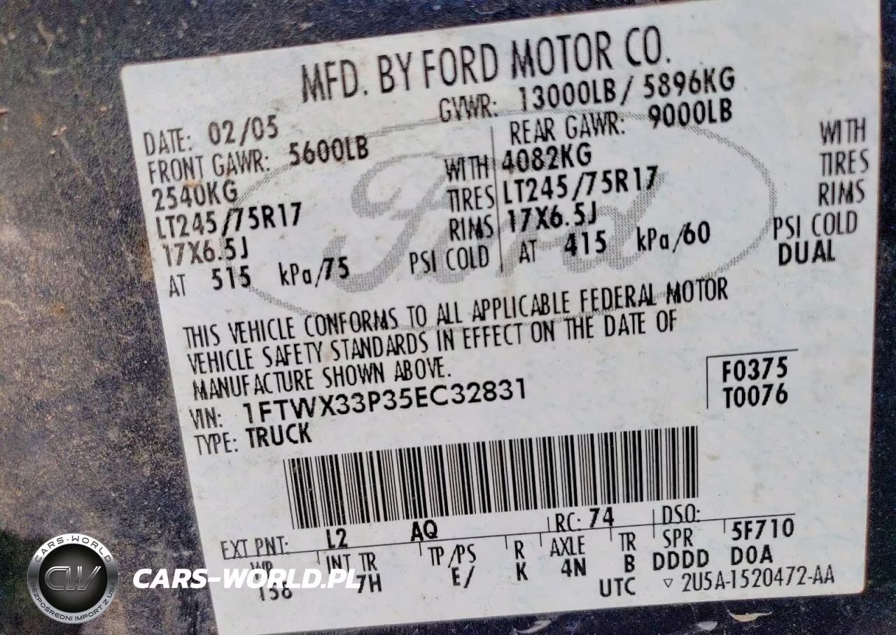 2005 Ford F350 Super Duty VIN:1FTWX33P35EC32831 - 12