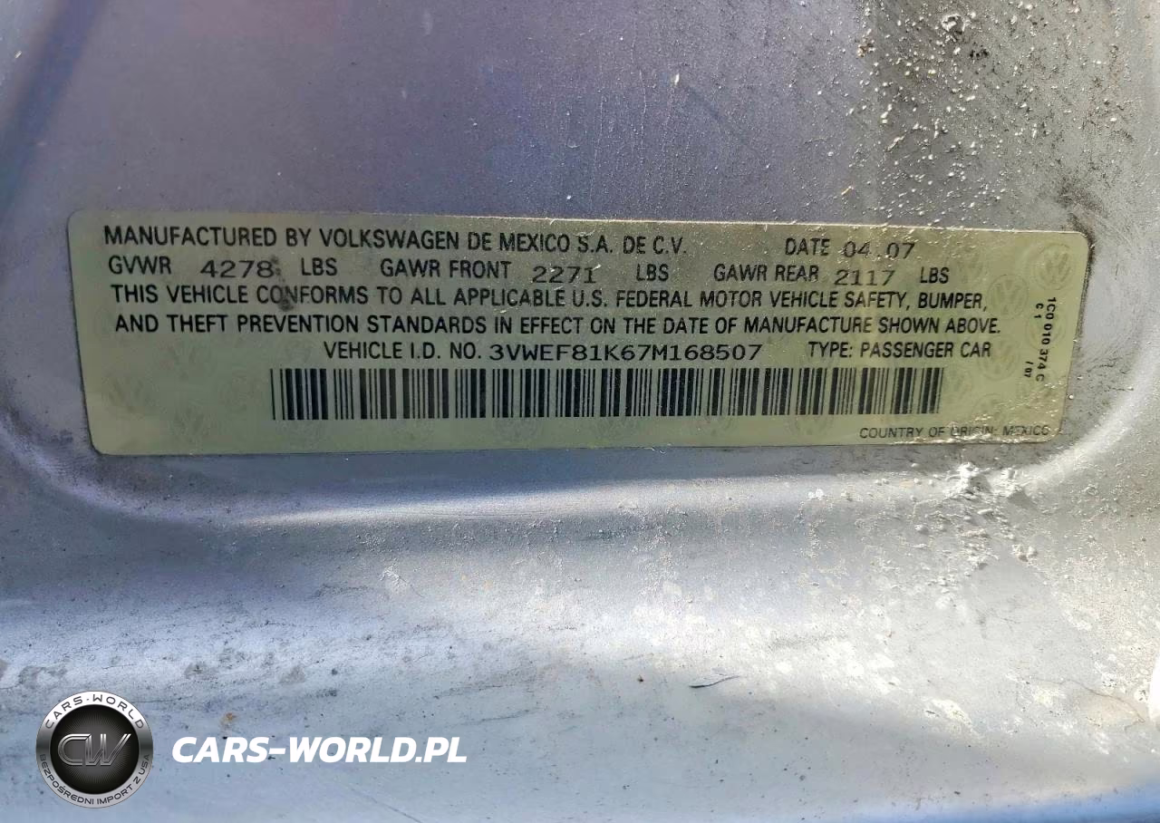 2007 Volkswagen Jetta Wolfsburg VIN:3VWEF81K67M168507 - 12