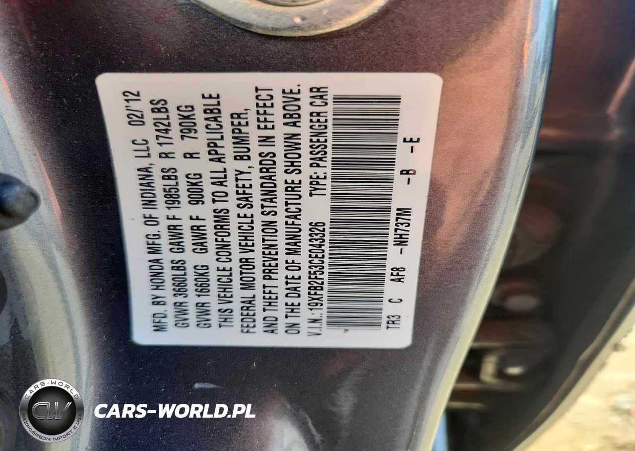 2012 Honda Civic VIN:19XFB2F53CE043326 - 12
