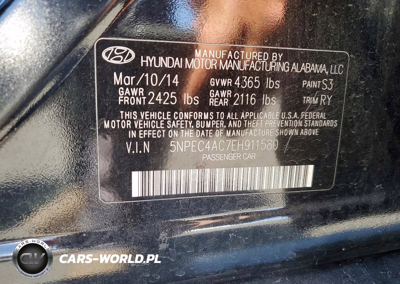2014 Hyundai Sonata Se VIN:5NPEC4AC7EH911580 - 12