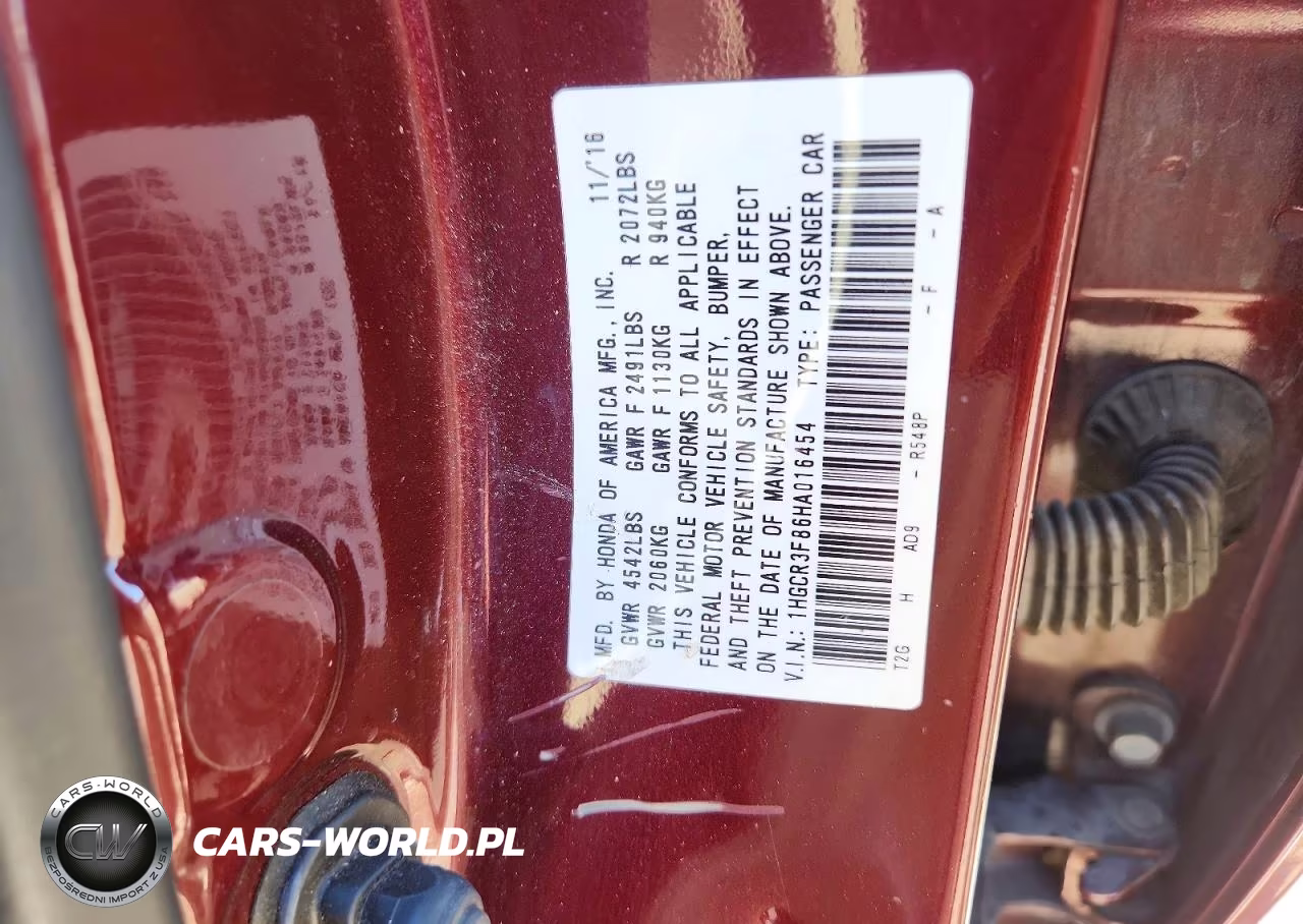 2017 Honda Accord Exl VIN:1HGCR3F86HA016454 - 13