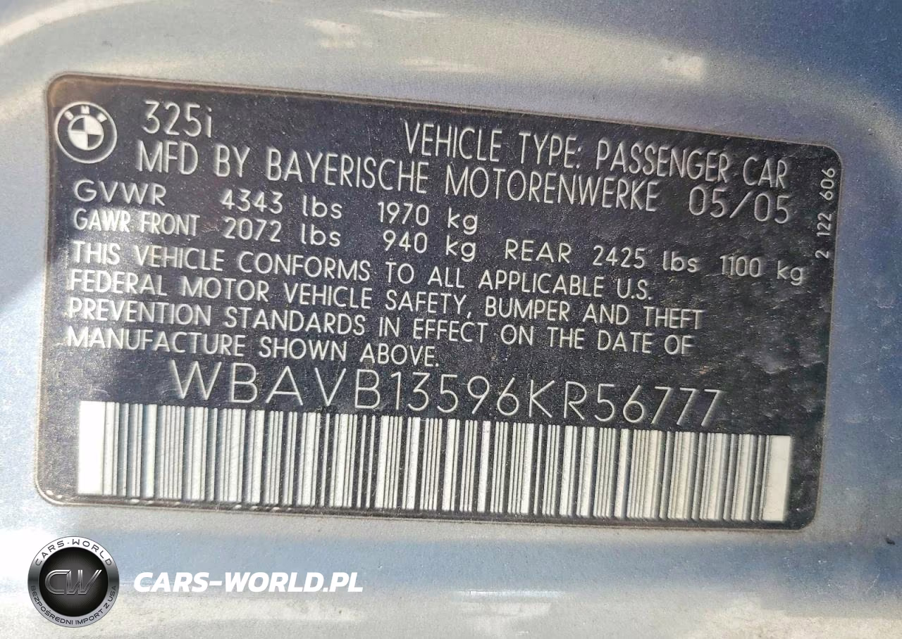 2006 BMW 325 I VIN:WBAVB13596KR56777 - 12