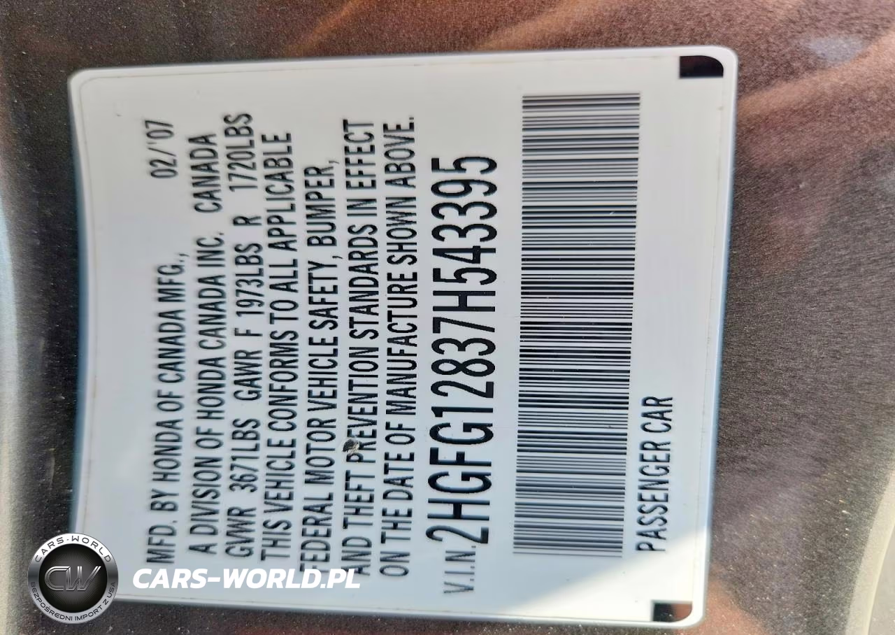 2007 Honda Civic Ex VIN:2HGFG12837H543395 - 12