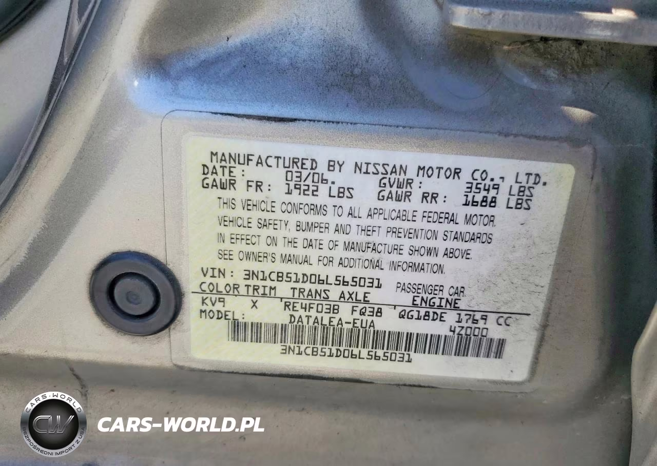 2006 Nissan Sentra 1.8 VIN:3N1CB51D06L565031 - 12