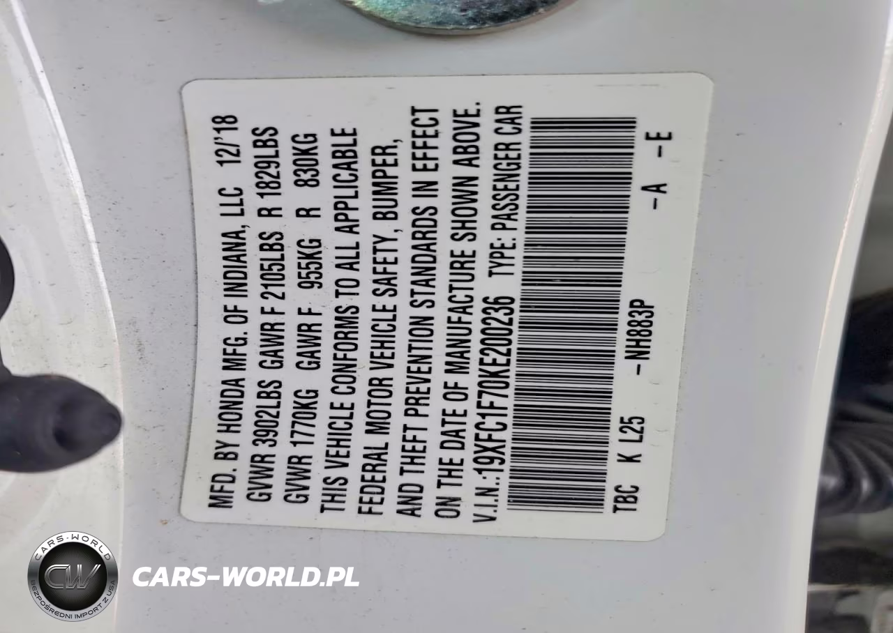 2019 Honda Civic Exl VIN:19XFC1F70KE200236 - 12