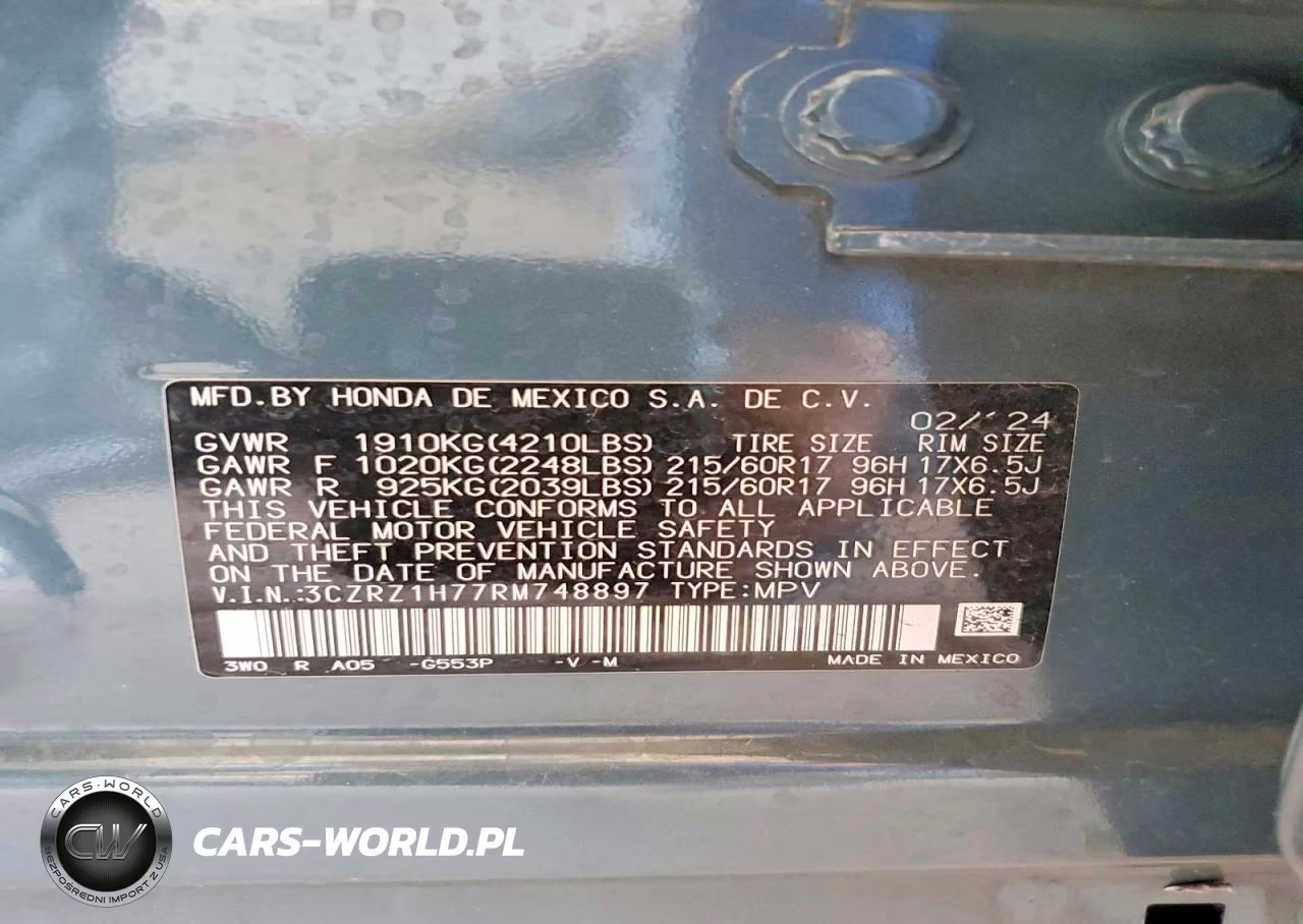 2024 Honda Hr-V Exl VIN:3CZRZ1H77RM748897 - 14