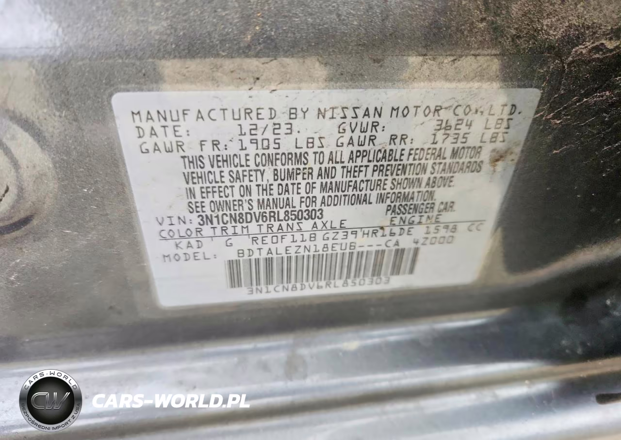 2024 Nissan Versa S VIN:3N1CN8DV6RL850303 - 12
