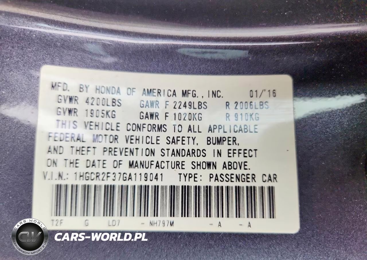 2016 Honda Accord Lx VIN:1HGCR2F37GA119041 - 12