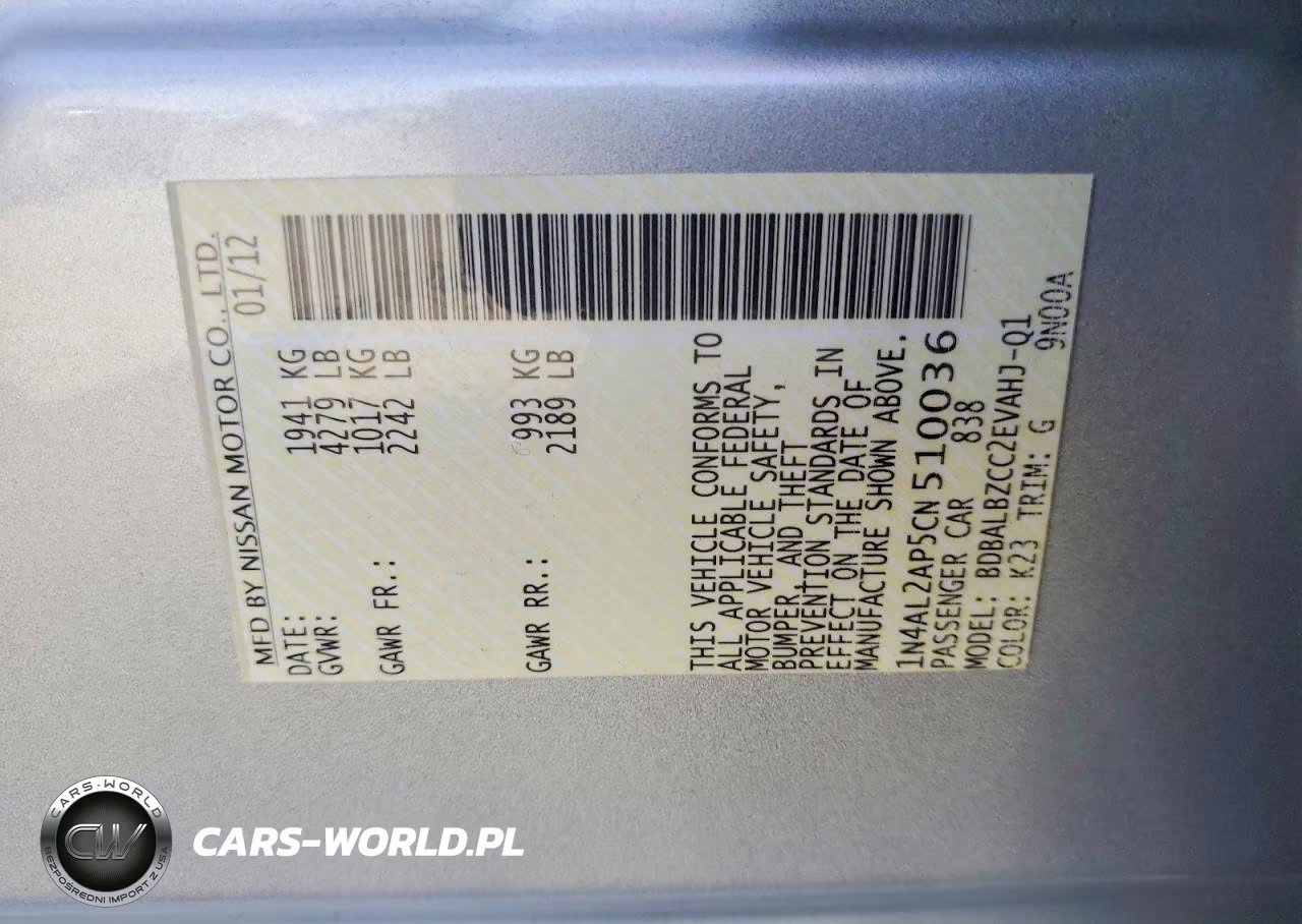 2012 Nissan Altima 2.5 VIN:1N4AL2AP5CN510036 - 12