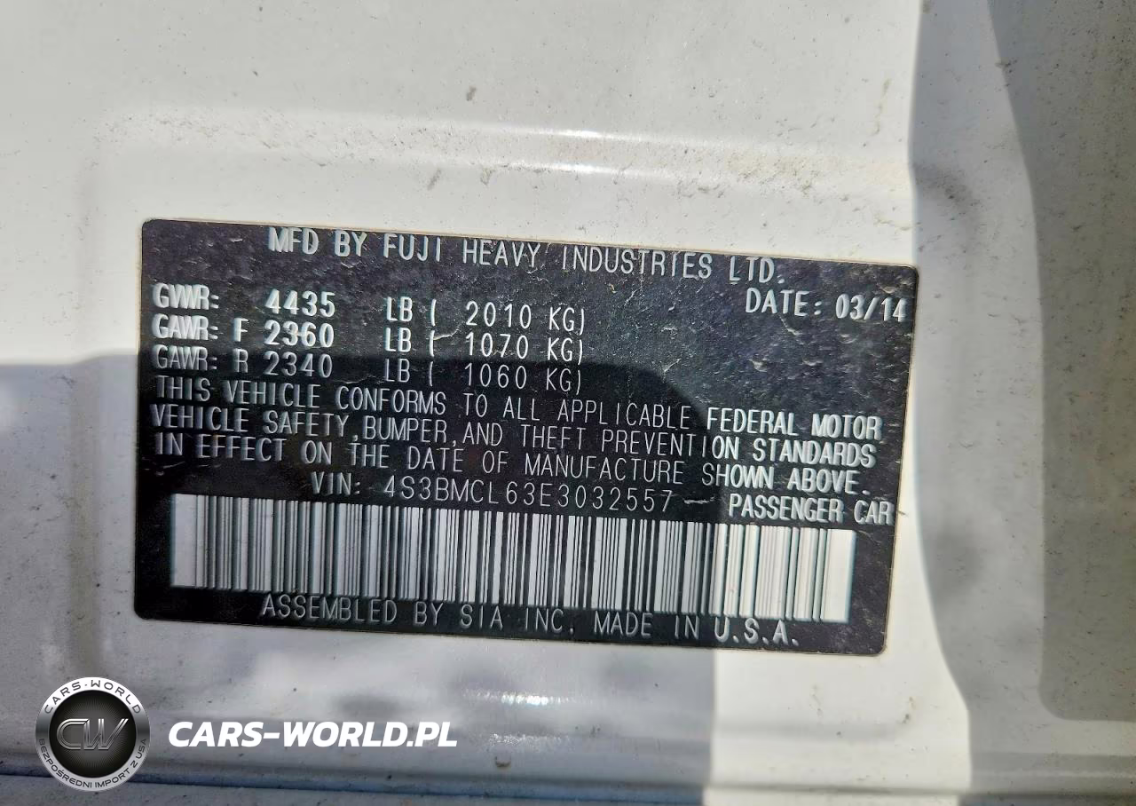 2014 Subaru Legacy 2.5I Limited VIN:4S3BMCL63E3032557 - 12
