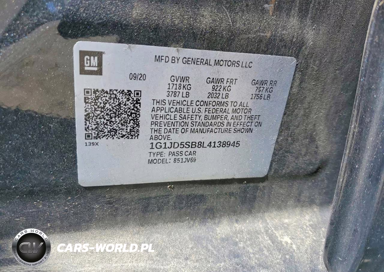 2020 Chevrolet Sonic Lt VIN:1G1JD5SB8L4138945 - 12