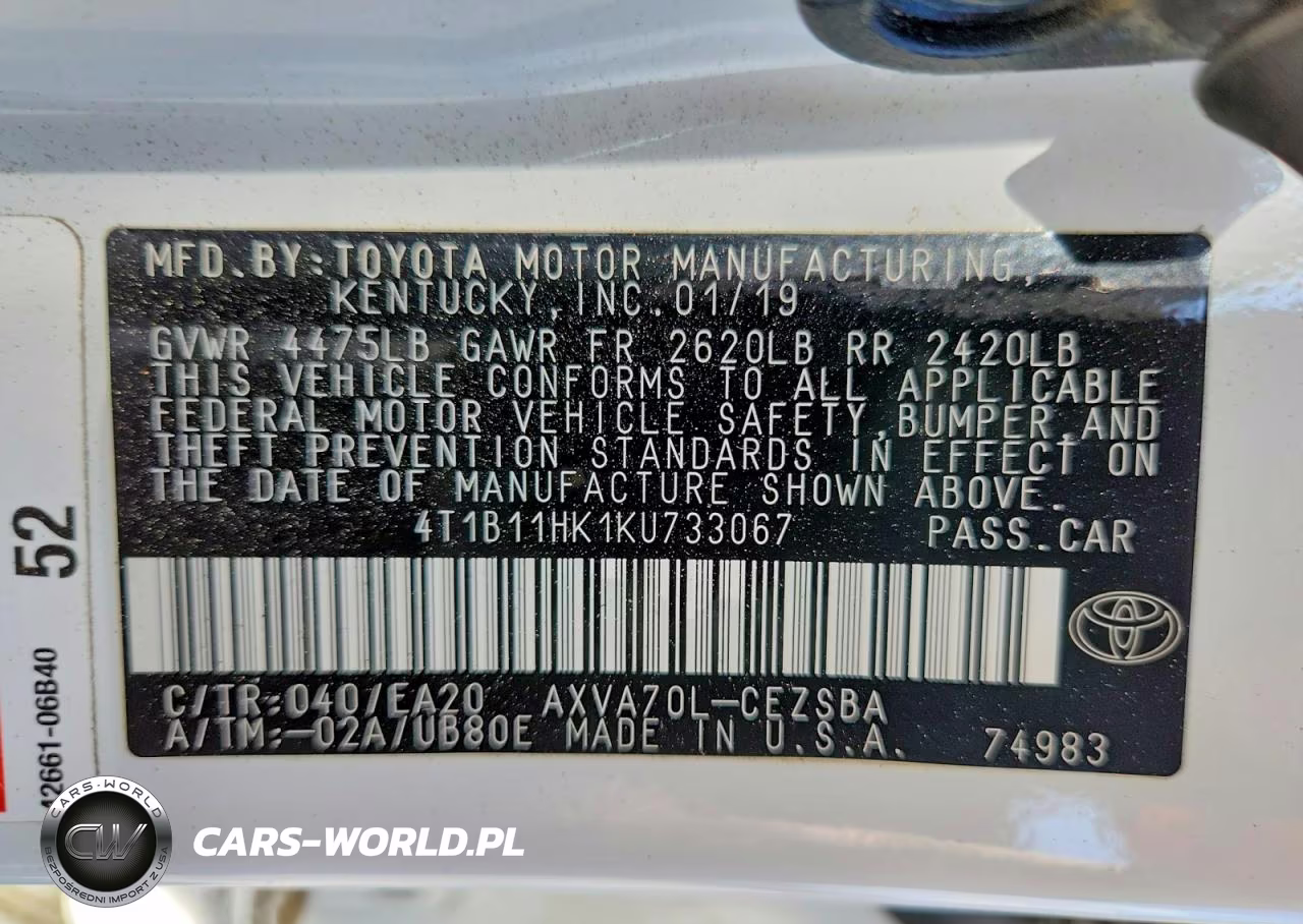 2019 Toyota Camry Se VIN:4T1B11HK1KU733067 - 12