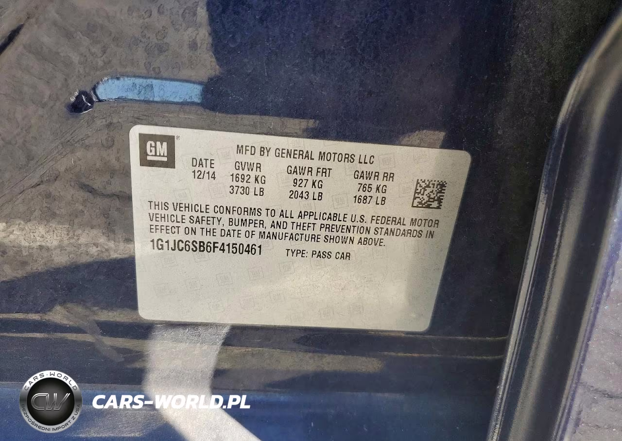 2015 Chevrolet Sonic Lt VIN:1G1JC6SB6F4150461 - 12