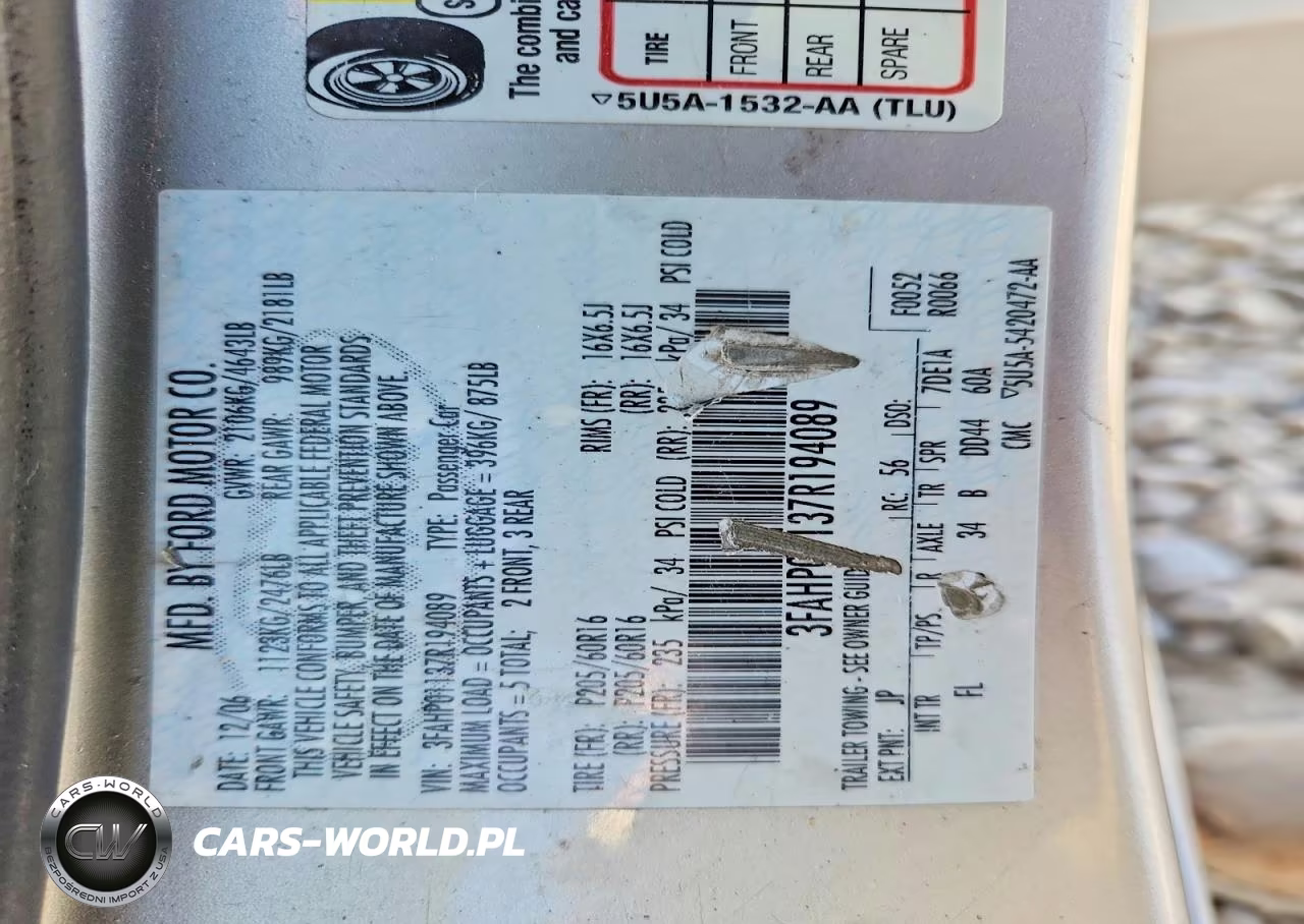 2007 Ford Fusion Se VIN:3FAHP01137R194089 - 13