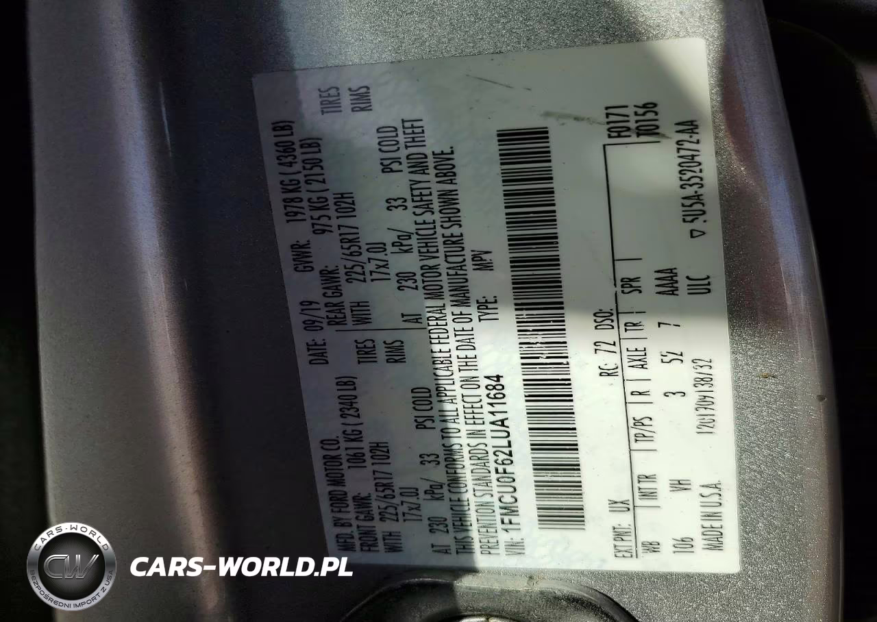 2020 Ford Escape S VIN:1FMCU0F62LUA11684 - 12