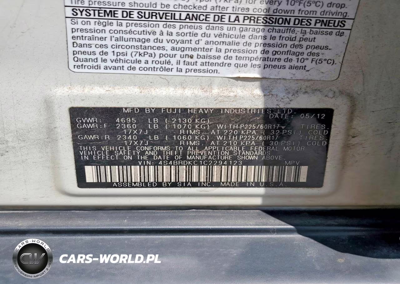 2012 Subaru Outback 3.6R Limited VIN:4S4BRDKC1C2294123 - 13