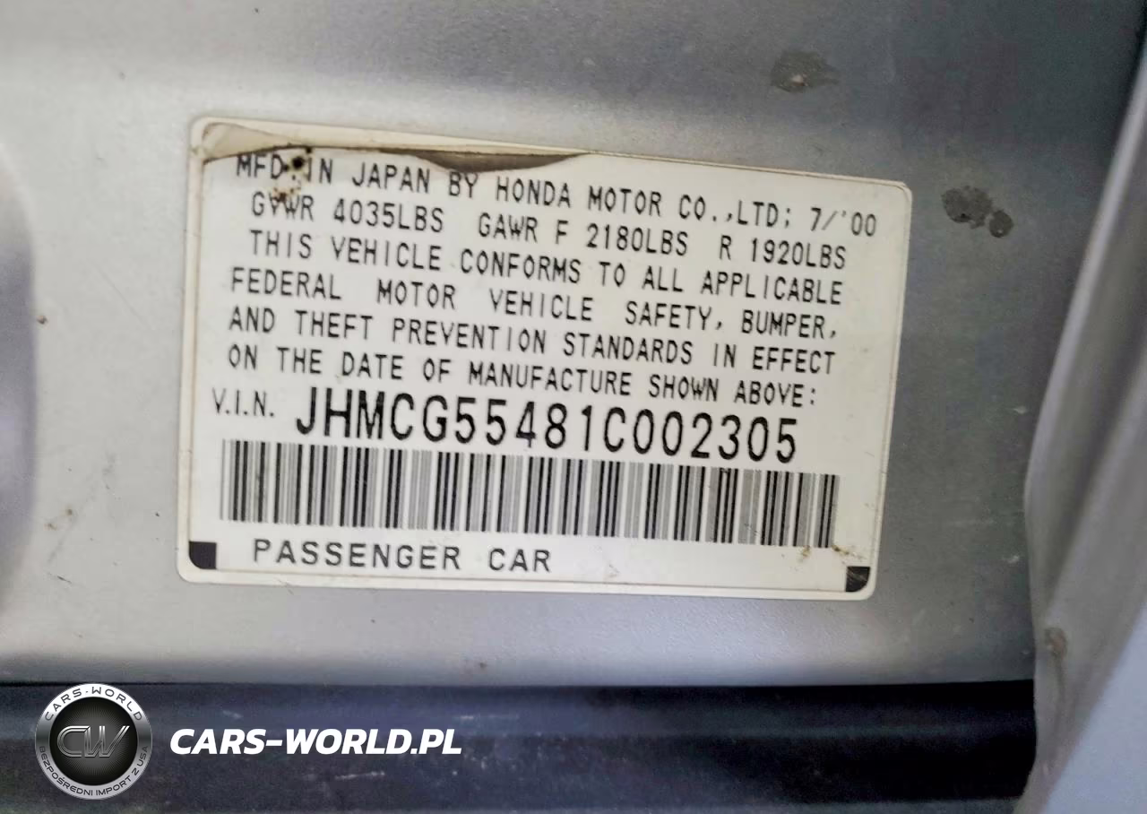 2001 Honda Accord VIN:JHMCG55481C002305 - 13