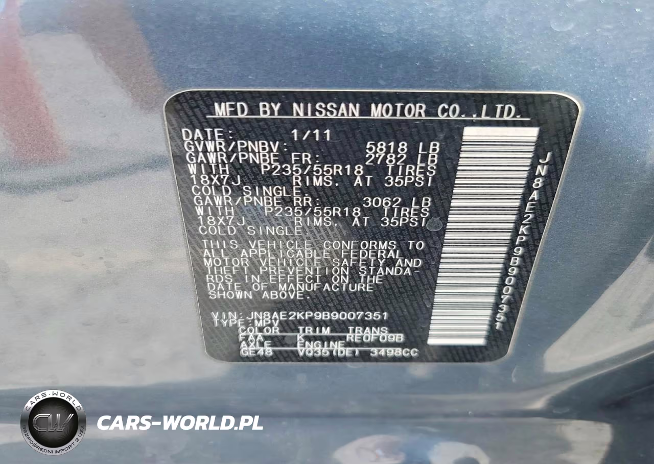 2011 Nissan Quest 3.5 S VIN:JN8AE2KP9B9007351 - 13