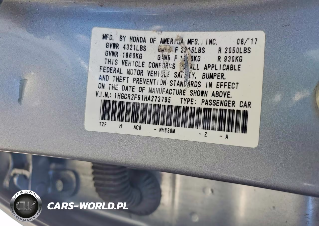 2017 Honda Accord Sport VIN:1HGCR2F51HA273795 - 12