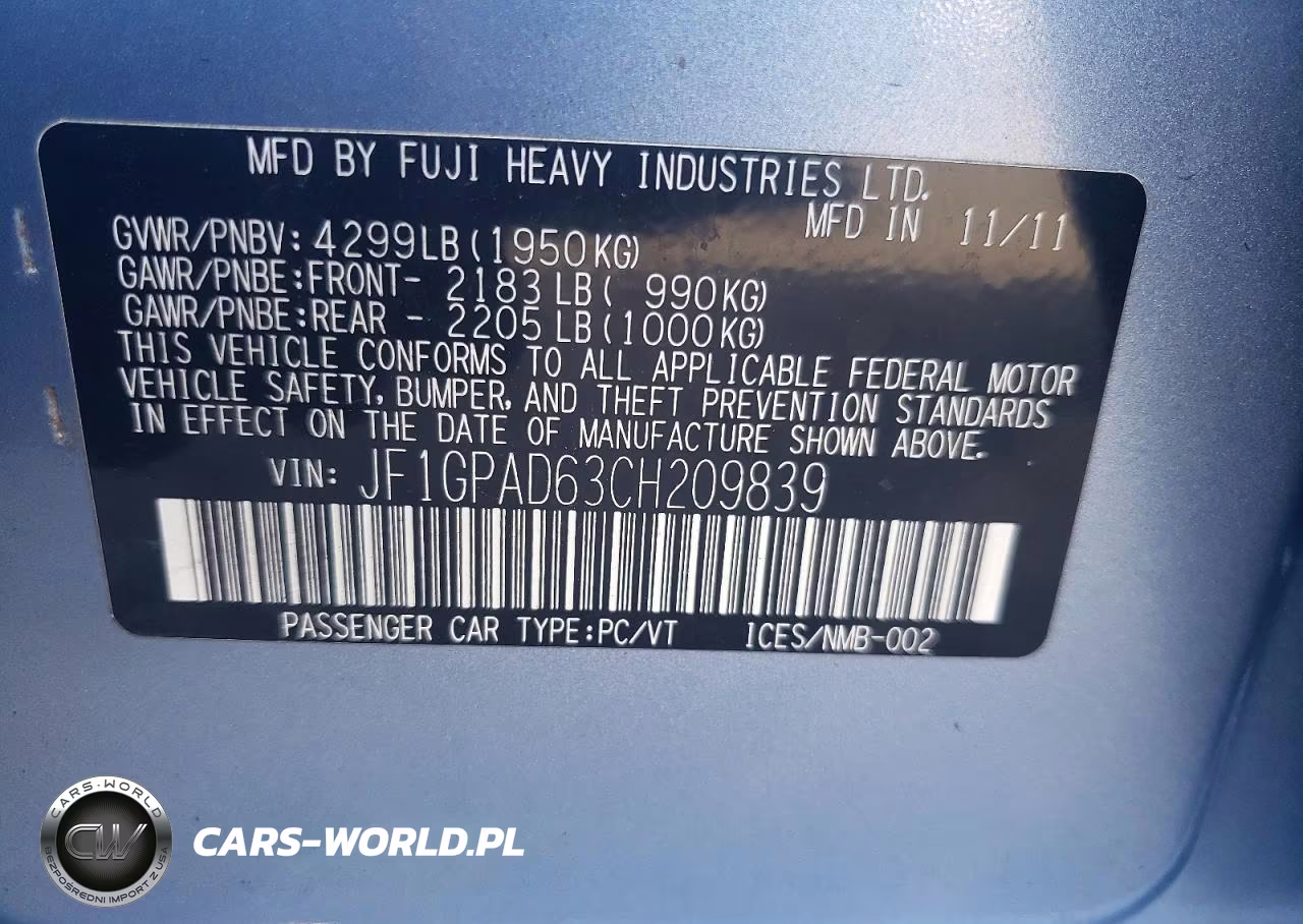 2012 Subaru Impreza Premium VIN:JF1GPAD63CH209839 - 12